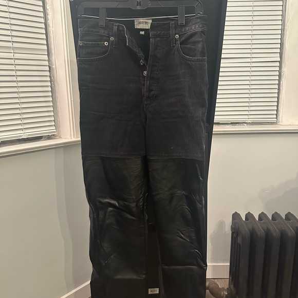 Agolde Black Denim and Leather Pants - Picture 1 of 3